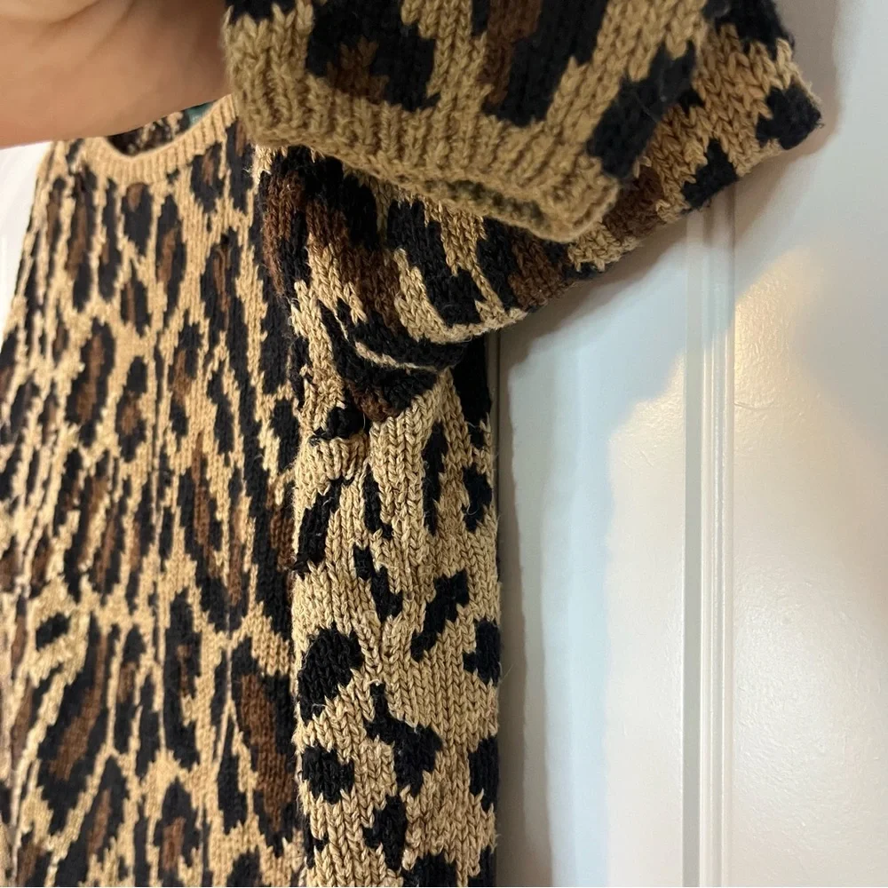 Lauren Ralph Lauren Leopard Print Crewneck Sweater in Black and Tan - Picture 3 of 5